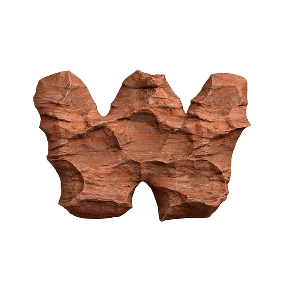 砂漠の砂岩の手紙W 白い背景に隔離された3D赤い岩のフォント このアルファベットは 関連する創造的なイラストに最適ですが アリゾナ 地質学 砂漠に限定されません ストック画像