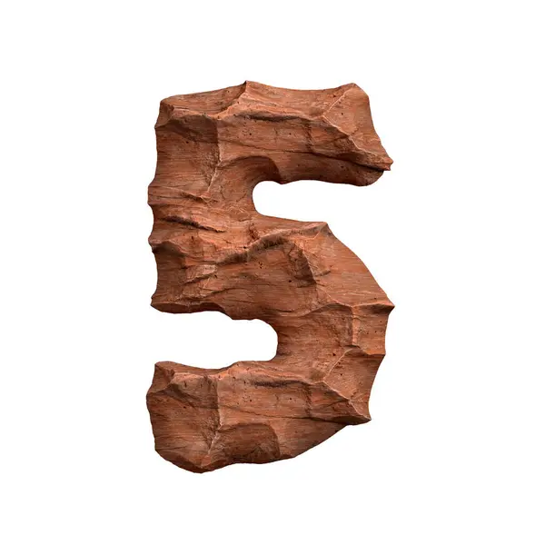 砂漠の砂岩番号5 白い背景に隔離された3D赤い岩のデジタル このアルファベットは 関連する創造的なイラストに最適ですが アリゾナ 地質学 砂漠に限定されません ストック画像