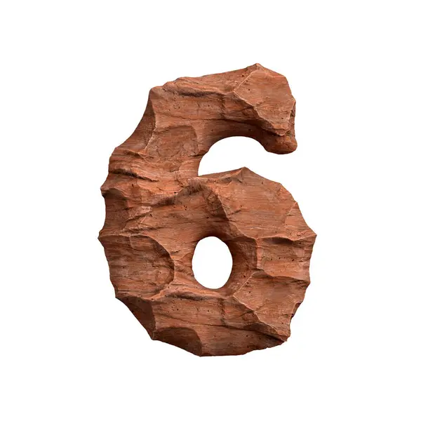 砂漠の砂岩ナンバー6 白い背景に隔離された3D赤い岩のデジタル このアルファベットは 関連する創造的なイラストに最適ですが アリゾナ 地質学 砂漠に限定されません ストック写真