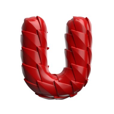 ejderha harfi U - beyaz arka planda izole edilmiş büyük harfli 3 boyutlu sürüngen ölçekli yazı tipi. Bu alfabe yaratıcı illüstrasyonlar için mükemmeldir ama sadece Çin 'in yeni yılı, mitleri ve video oyunları ile sınırlı değildir....