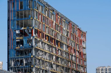 After bombing. War in Ukraine. Russia - terrorist country, destroyed shopping and entertainment center and killed people in Kyiv city on March 2022. Terror and genocide of Ukrainian people