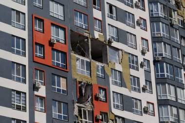 IRPIN, UKRAINE, JUNE 6, 2022: Russian terrorist army damaged dwelling houses and killed people in Irpin town, Kyiv Oblast on March 2022. After bombing.Terror and genocide of Ukrainian people