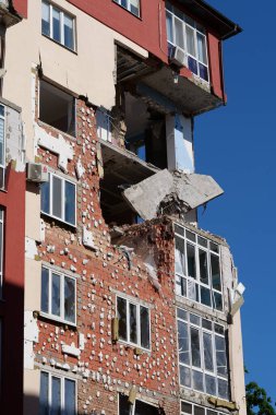 IRPIN, UKRAINE, JUNE 6, 2022: Russian terrorist army damaged dwelling houses and killed people in Irpin town, Kyiv Oblast on March 2022. After bombing.Terror and genocide of Ukrainian people