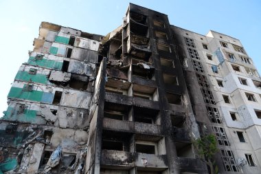 BORODYANKA, UKRAINE, JUNE 8, 2022: After bombing. Russian army of terrorist and marauders dropped bombs and destroyed houses, killed civilians on February 2022. Terror and genocide of Ukrainian people