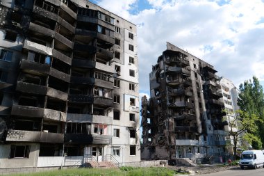 BORODYANKA, UKRAINE, JUNE 8, 2022: After bombing. Russian army of terrorist and marauders dropped bombs and destroyed houses, killed civilians on February 2022. Terror and genocide of Ukrainian people