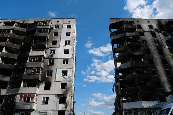 BORODYANKA, UKRAINE, JUNE 8, 2022: After bombing. Russian army of terrorist and marauders dropped bombs and destroyed houses, killed civilians on February 2022. Terror and genocide of Ukrainian people