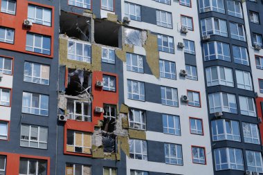 IRPIN, UKRAINE, JUNE 6, 2022: Russian terrorist army damaged dwelling houses and killed people in Irpin town, Kyiv Oblast on March 2022. After bombing.Terror and genocide of Ukrainian people