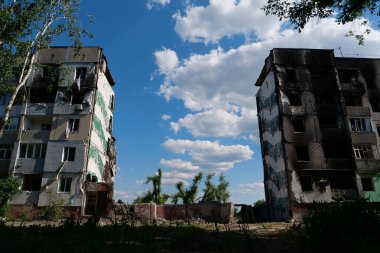 BORODYANKA, UKRAINE, JUNE 8, 2022: After bombing. Russian army of terrorist and marauders dropped bombs and destroyed houses, killed civilians on February 2022. Terror and genocide of Ukrainian people