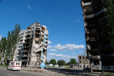 BORODYANKA, UKRAINE, JUNE 8, 2022: After bombing. Russian army of terrorist and marauders dropped bombs and destroyed houses, killed civilians on February 2022. Terror and genocide of Ukrainian people