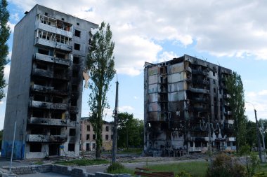 BORODYANKA, UKRAINE, JUNE 8, 2022: After bombing. Russian army of terrorist and marauders dropped bombs and destroyed houses, killed civilians on February 2022. Terror and genocide of Ukrainian people