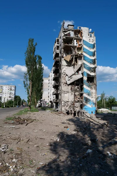 BORODYANKA, UKRAINE, JUNE 8, 2022: After bombing. Russian army of terrorist and marauders dropped bombs and destroyed houses, killed civilians on February 2022. Terror and genocide of Ukrainian people