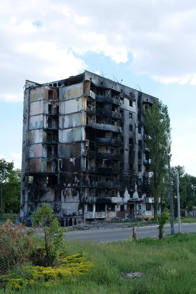 BORODYANKA, UKRAINE, JUNE 8, 2022: After bombing. Russian army of terrorist and marauders dropped bombs and destroyed houses, killed civilians on February 2022. Terror and genocide of Ukrainian people