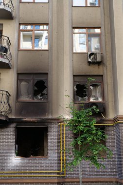 IRPIN, UKRAINE, JUNE 6, 2022: Russian terrorist army damaged dwelling houses and killed people in Irpin town, Kyiv Oblast on March 2022. After bombing.Terror and genocide of Ukrainian people