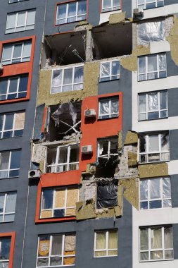 IRPIN, UKRAINE, JUNE 6, 2022: Russian terrorist army damaged dwelling houses and killed people in Irpin town, Kyiv Oblast on March 2022. After bombing.Terror and genocide of Ukrainian people