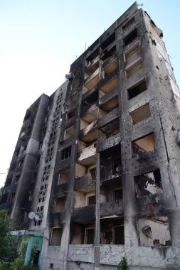 BORODYANKA, UKRAINE, JUNE 8, 2022: After bombing. Russian army of terrorist and marauders dropped bombs and destroyed houses, killed civilians on February 2022. Terror and genocide of Ukrainian people