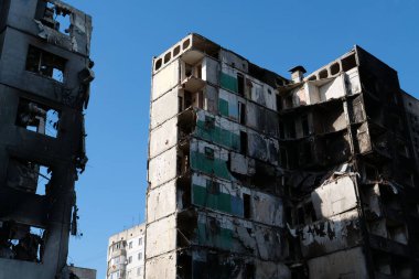 BORODYANKA, UKRAINE, JUNE 8, 2022: After bombing. Russian army of terrorist and marauders dropped bombs and destroyed houses, killed civilians on February 2022. Terror and genocide of Ukrainian people