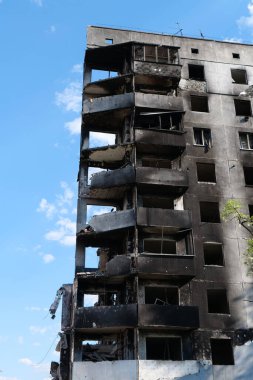 BORODYANKA, UKRAINE, JUNE 8, 2022: After bombing. Russian army of terrorist and marauders dropped bombs and destroyed houses, killed civilians on February 2022. Terror and genocide of Ukrainian people