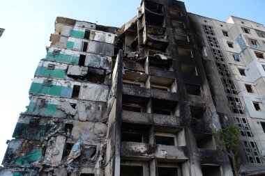 BORODYANKA, UKRAINE, JUNE 8, 2022: After bombing. Russian army of terrorist and marauders dropped bombs and destroyed houses, killed civilians on February 2022. Terror and genocide of Ukrainian people