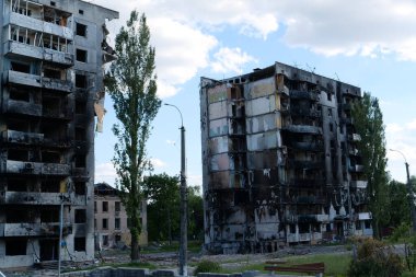 BORODYANKA, UKRAINE, JUNE 8, 2022: After bombing. Russian army of terrorist and marauders dropped bombs and destroyed houses, killed civilians on February 2022. Terror and genocide of Ukrainian people