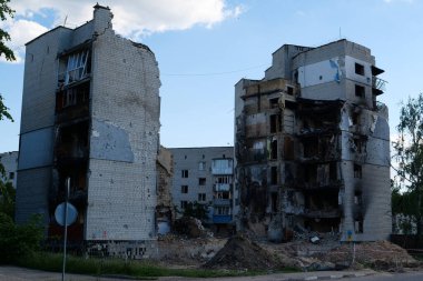 BORODYANKA, UKRAINE, JUNE 8, 2022: After bombing. Russian army of terrorist and marauders dropped bombs and destroyed houses, killed civilians on February 2022. Terror and genocide of Ukrainian people