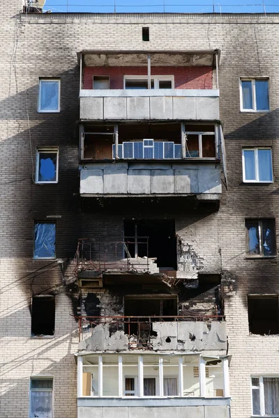 IRPIN, UKRAINE, JUNE 6, 2022: Russian terrorist army damaged dwelling houses and killed people in Irpin town, Kyiv Oblast on March 2022. After bombing.Terror and genocide of Ukrainian people