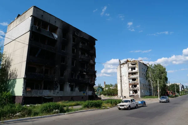 BORODYANKA, UKRAINE, JUNE 8, 2022: After bombing. Russian army of terrorist and marauders dropped bombs and destroyed houses, killed civilians on February 2022. Terror and genocide of Ukrainian people