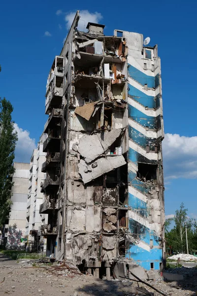 BORODYANKA, UKRAINE, JUNE 8, 2022: After bombing. Russian army of terrorist and marauders dropped bombs and destroyed houses, killed civilians on February 2022. Terror and genocide of Ukrainian people
