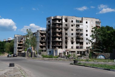 BORODYANKA, UKRAINE, JUNE 8, 2022: After bombing. Russian army of terrorist and marauders dropped bombs and destroyed houses, killed civilians on February 2022. Terror and genocide of Ukrainian people