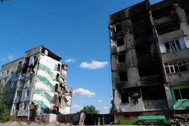 BORODYANKA, UKRAINE, JUNE 8, 2022: After bombing. Russian army of terrorist and marauders dropped bombs and destroyed houses, killed civilians on February 2022. Terror and genocide of Ukrainian people