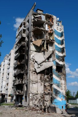 BORODYANKA, UKRAINE, JUNE 8, 2022: After bombing. Russian army of terrorist and marauders dropped bombs and destroyed houses, killed civilians on February 2022. Terror and genocide of Ukrainian people