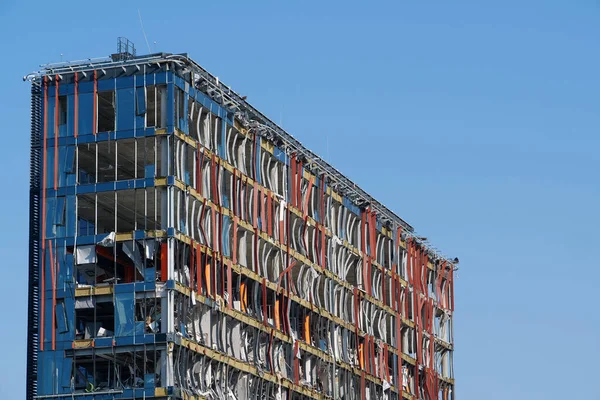 KYIV, UKRAINE, MARCH 25, 2022: After bombing. Russian terrorist army dropped missile and destroyed shopping and entertainment center Retroville on March 20. Terror and genocide of Ukrainian people