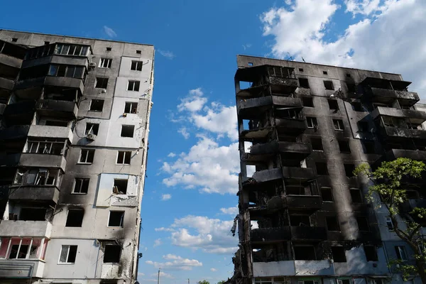 BORODYANKA, UKRAINE, JUNE 8, 2022: After bombing. Russian army of terrorist and marauders dropped bombs and destroyed houses, killed civilians on February 2022. Terror and genocide of Ukrainian people
