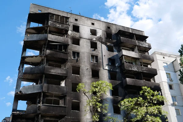 BORODYANKA, UKRAINE, JUNE 8, 2022: After bombing. Russian army of terrorist and marauders dropped bombs and destroyed houses, killed civilians on February 2022. Terror and genocide of Ukrainian people