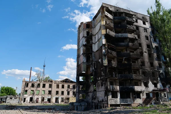 BORODYANKA, UKRAINE, JUNE 8, 2022: After bombing. Russian army of terrorist and marauders dropped bombs and destroyed houses, killed civilians on February 2022. Terror and genocide of Ukrainian people