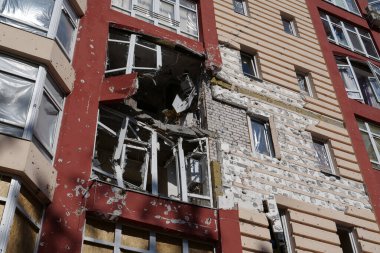 IRPIN, UKRAINE, JUNE 6, 2022: Russian terrorist army damaged dwelling houses and killed people in Irpin town, Kyiv Oblast on March 2022. After bombing.Terror and genocide of Ukrainian people