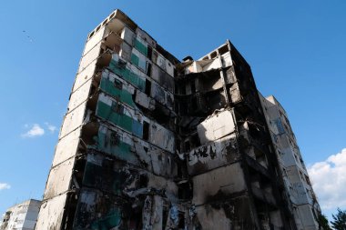 BORODYANKA, UKRAINE, JUNE 8, 2022: After bombing. Russian army of terrorist and marauders dropped bombs and destroyed houses, killed civilians on February 2022. Terror and genocide of Ukrainian people