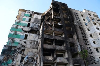 BORODYANKA, UKRAINE, JUNE 8, 2022: After bombing. Russian army of terrorist and marauders dropped bombs and destroyed houses, killed civilians on February 2022. Terror and genocide of Ukrainian people