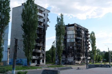 BORODYANKA, UKRAINE, JUNE 8, 2022: After bombing. Russian army of terrorist and marauders dropped bombs and destroyed houses, killed civilians on February 2022. Terror and genocide of Ukrainian people