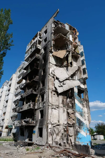 BORODYANKA, UKRAINE, JUNE 8, 2022: After bombing. Russian army of terrorist and marauders dropped bombs and destroyed houses, killed civilians on February 2022. Terror and genocide of Ukrainian people