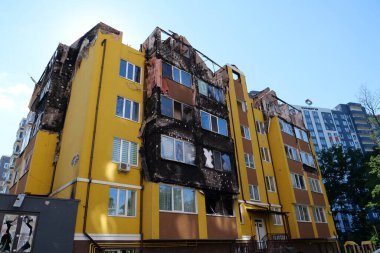 IRPIN, UKRAINE, JUNE 6, 2022: Russian terrorist army damaged dwelling houses and killed people in Irpin town, Kyiv Oblast on March 2022. After bombing.Terror and genocide of Ukrainian people