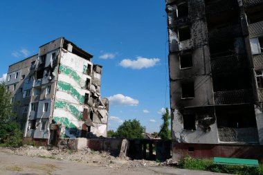 BORODYANKA, UKRAINE, JUNE 8, 2022: After bombing. Russian army of terrorist and marauders dropped bombs and destroyed houses, killed civilians on February 2022. Terror and genocide of Ukrainian people