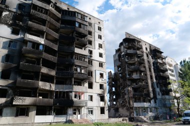 BORODYANKA, UKRAINE, JUNE 8, 2022: After bombing. Russian army of terrorist and marauders dropped bombs and destroyed houses, killed civilians on February 2022. Terror and genocide of Ukrainian people