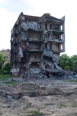 BORODYANKA, UKRAINE, JUNE 8, 2022: After bombing. Russian army of terrorist and marauders dropped bombs and destroyed houses, killed civilians on February 2022. Terror and genocide of Ukrainian people