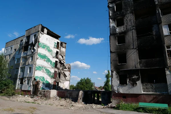 BORODYANKA, UKRAINE, JUNE 8, 2022: After bombing. Russian army of terrorist and marauders dropped bombs and destroyed houses, killed civilians on February 2022. Terror and genocide of Ukrainian people