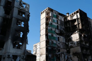 BORODYANKA, UKRAINE, JUNE 8, 2022: After bombing. Russian army of terrorist and marauders dropped bombs and destroyed houses, killed civilians on February 2022. Terror and genocide of Ukrainian people