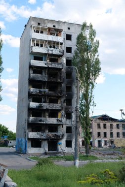 BORODYANKA, UKRAINE, JUNE 8, 2022: After bombing. Russian army of terrorist and marauders dropped bombs and destroyed houses, killed civilians on February 2022. Terror and genocide of Ukrainian people