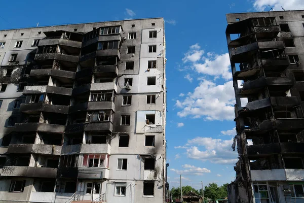 BORODYANKA, UKRAINE, JUNE 8, 2022: After bombing. Russian army of terrorist and marauders dropped bombs and destroyed houses, killed civilians on February 2022. Terror and genocide of Ukrainian people