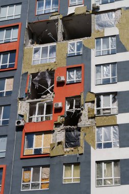 IRPIN, UKRAINE, JUNE 6, 2022: Russian terrorist army damaged dwelling houses and killed people in Irpin town, Kyiv Oblast on March 2022. After bombing.Terror and genocide of Ukrainian people