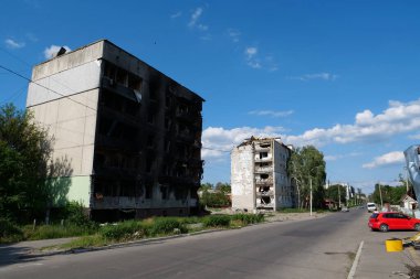 BORODYANKA, UKRAINE, JUNE 8, 2022: After bombing. Russian army of terrorist and marauders dropped bombs and destroyed houses, killed civilians on February 2022. Terror and genocide of Ukrainian people