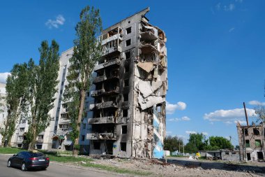 BORODYANKA, UKRAINE, JUNE 8, 2022: After bombing. Russian army of terrorist and marauders dropped bombs and destroyed houses, killed civilians on February 2022. Terror and genocide of Ukrainian people